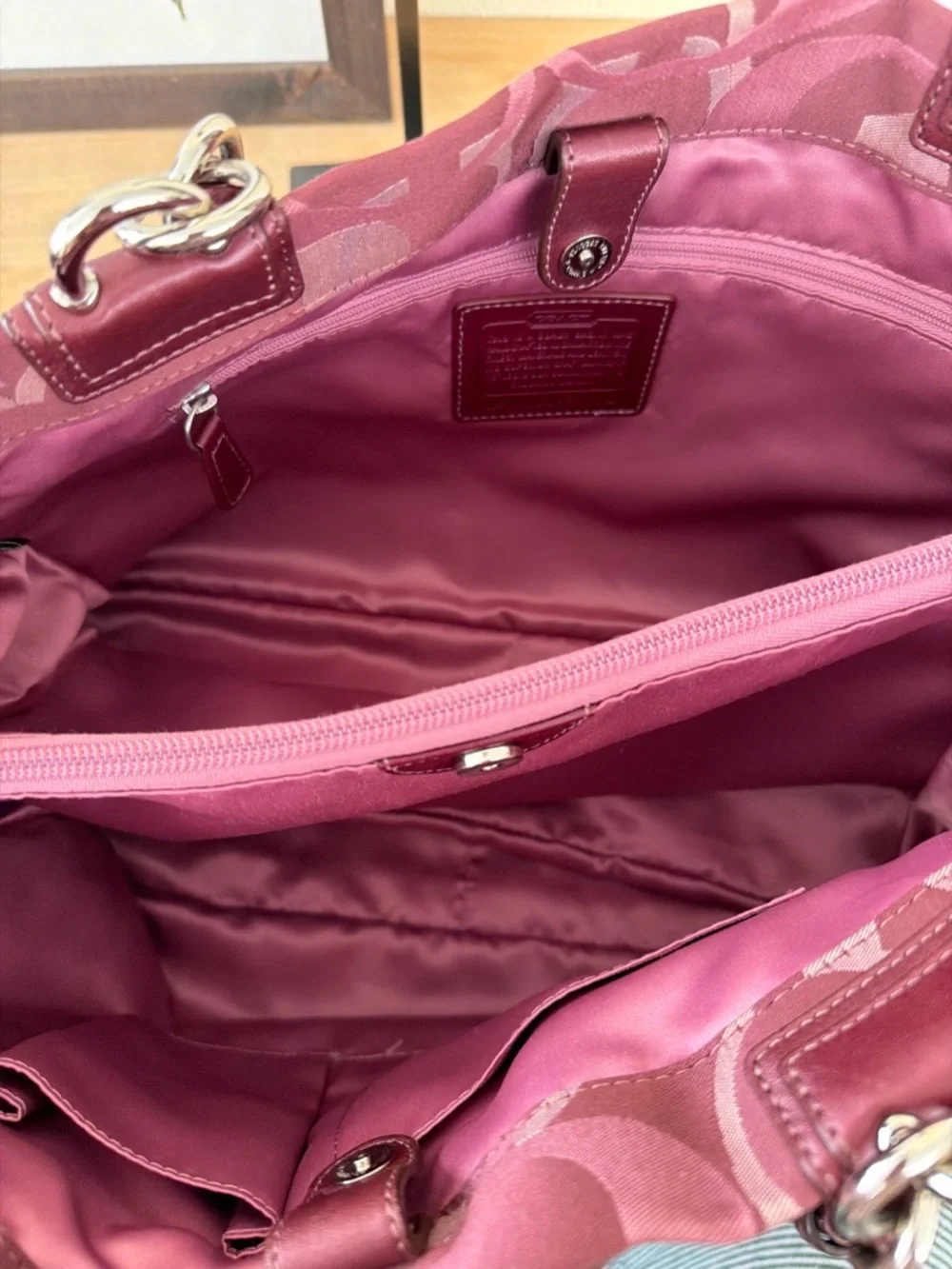Coach Burgundy Signature Jacquard Shoulder Bag - Picture 7 of 8